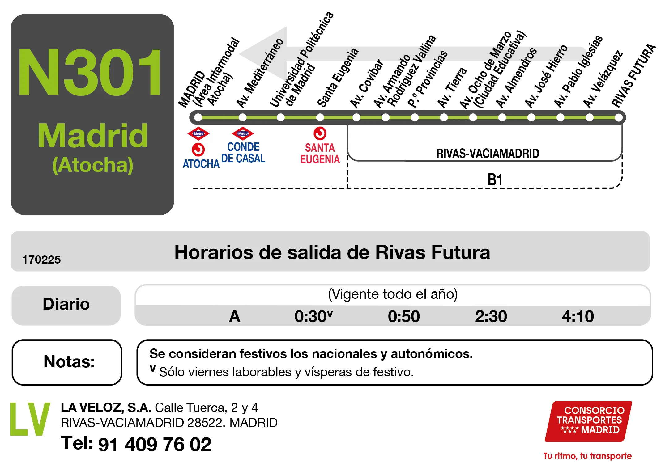 Horario de vuelta de la línea N301 - Autobuses interurbanos Madrid