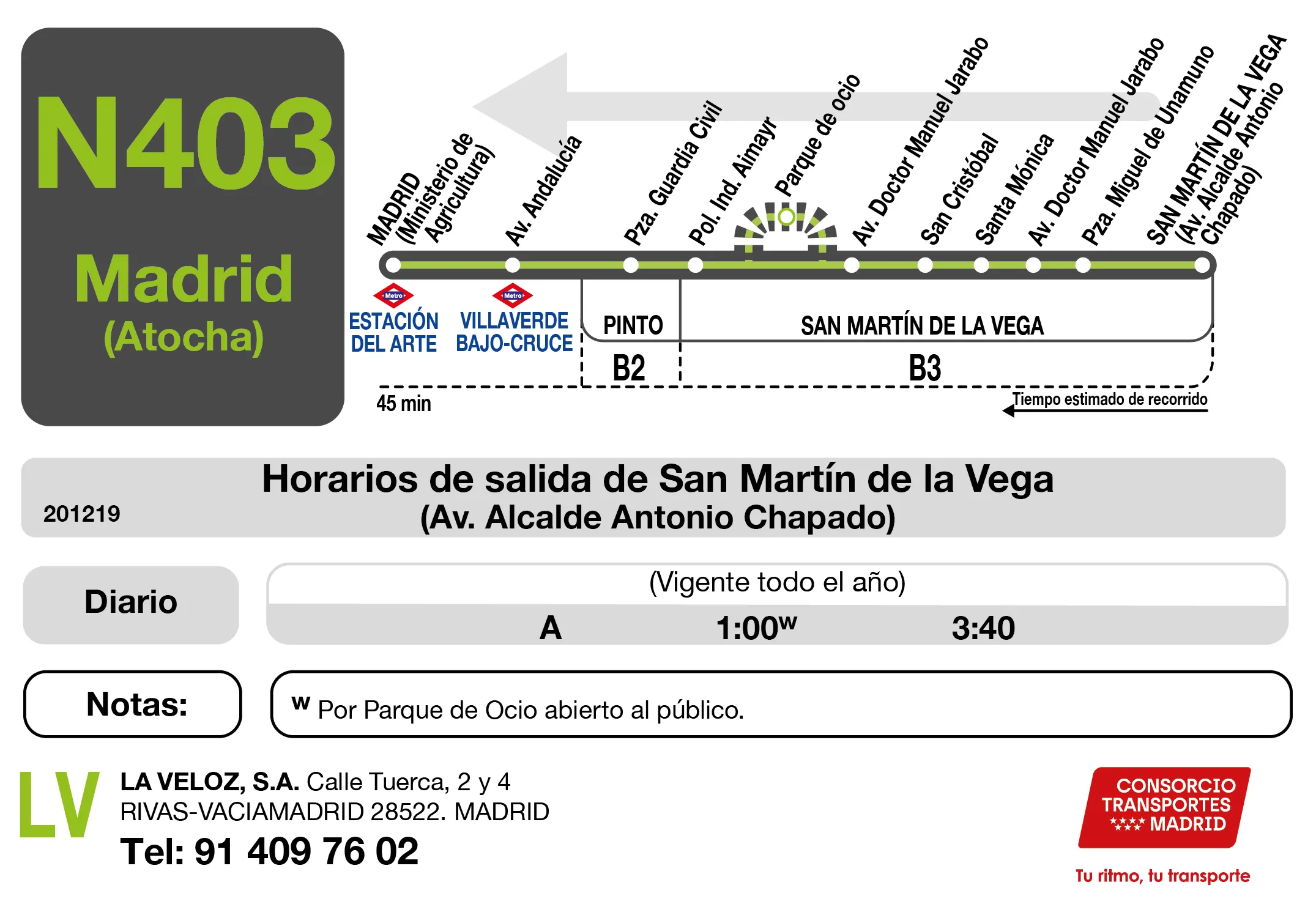 Horario de vuelta de la línea N403 - Autobuses interurbanos Madrid