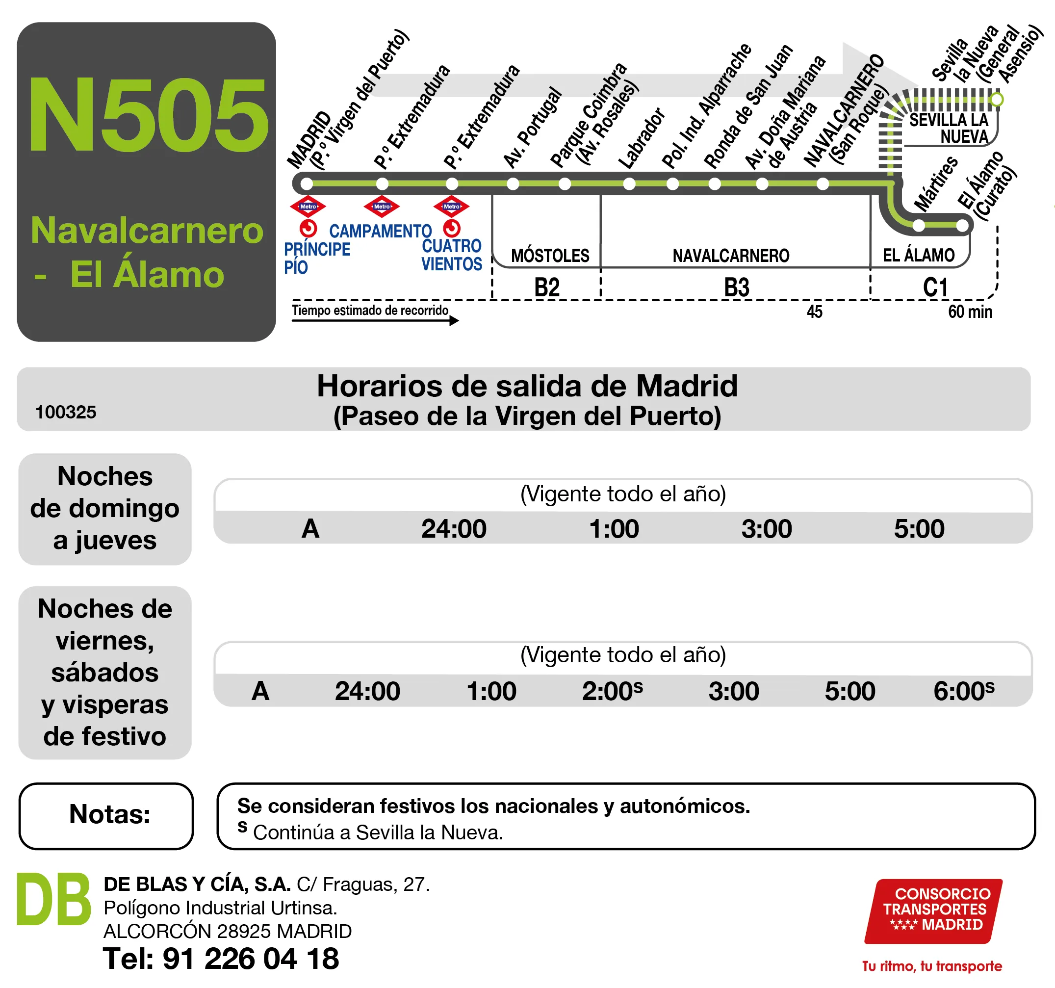 Horario de ida de la línea N505 - Autobuses interurbanos Madrid
