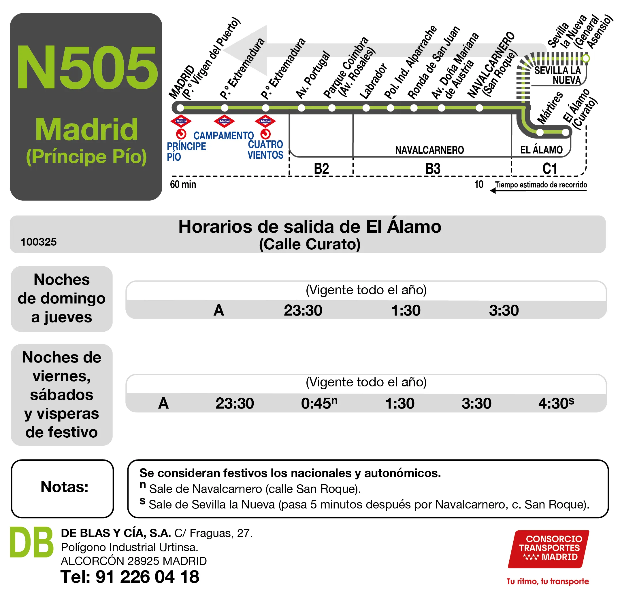 Horario de vuelta de la línea N505 - Autobuses interurbanos Madrid