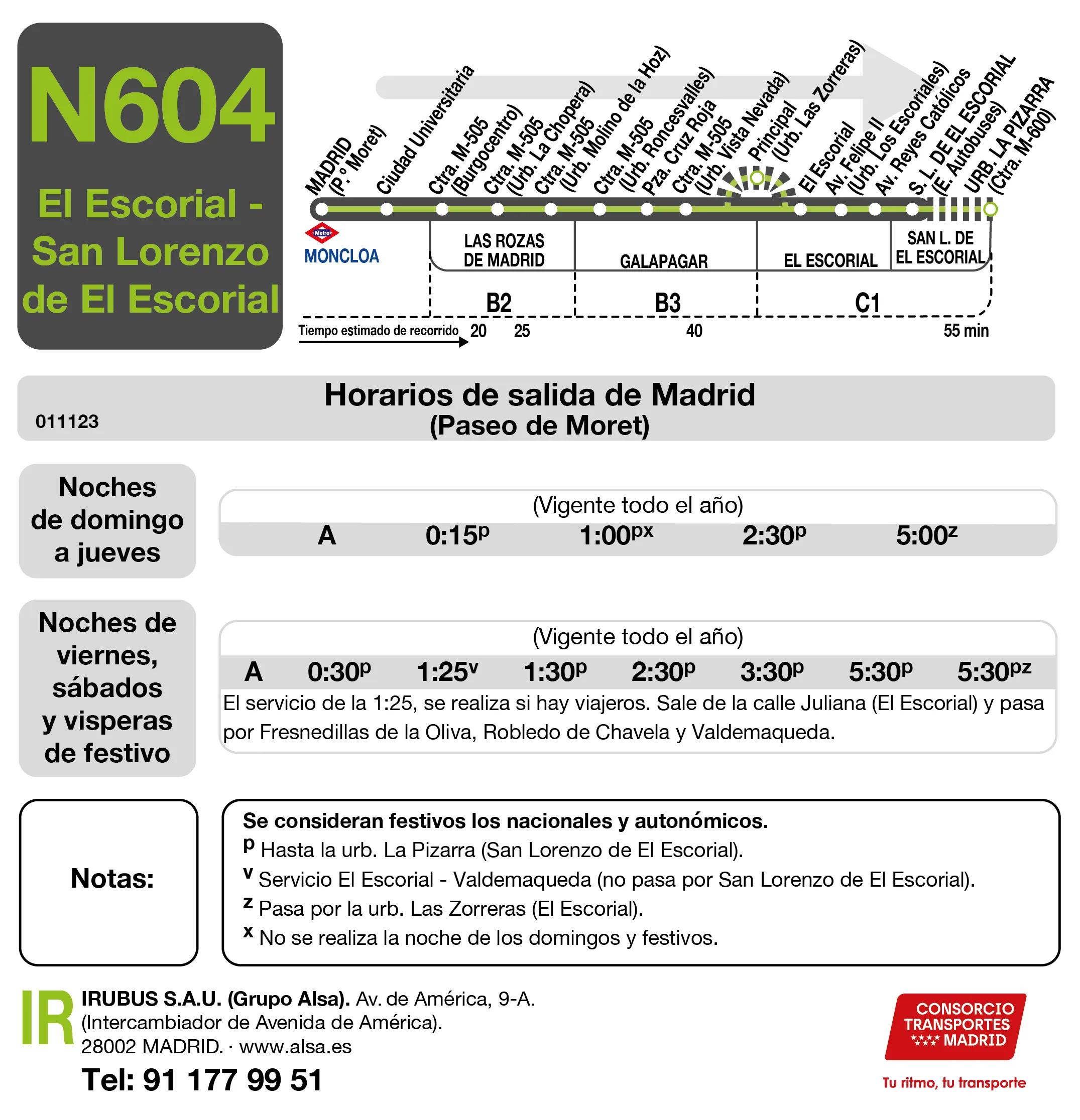 Horario de ida de la línea N604 - Autobuses interurbanos Madrid