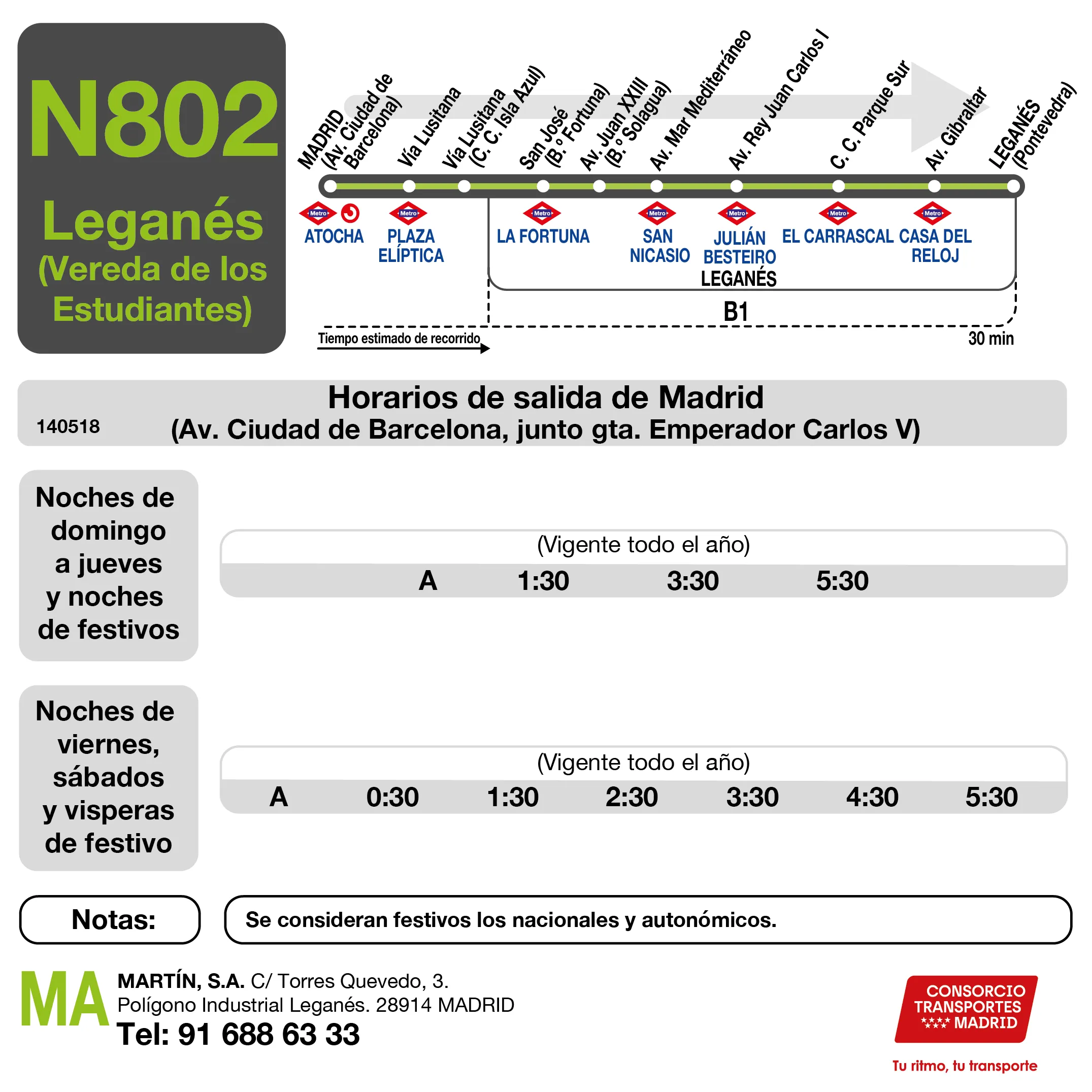Horario de ida de la línea N802 - Autobuses interurbanos Madrid
