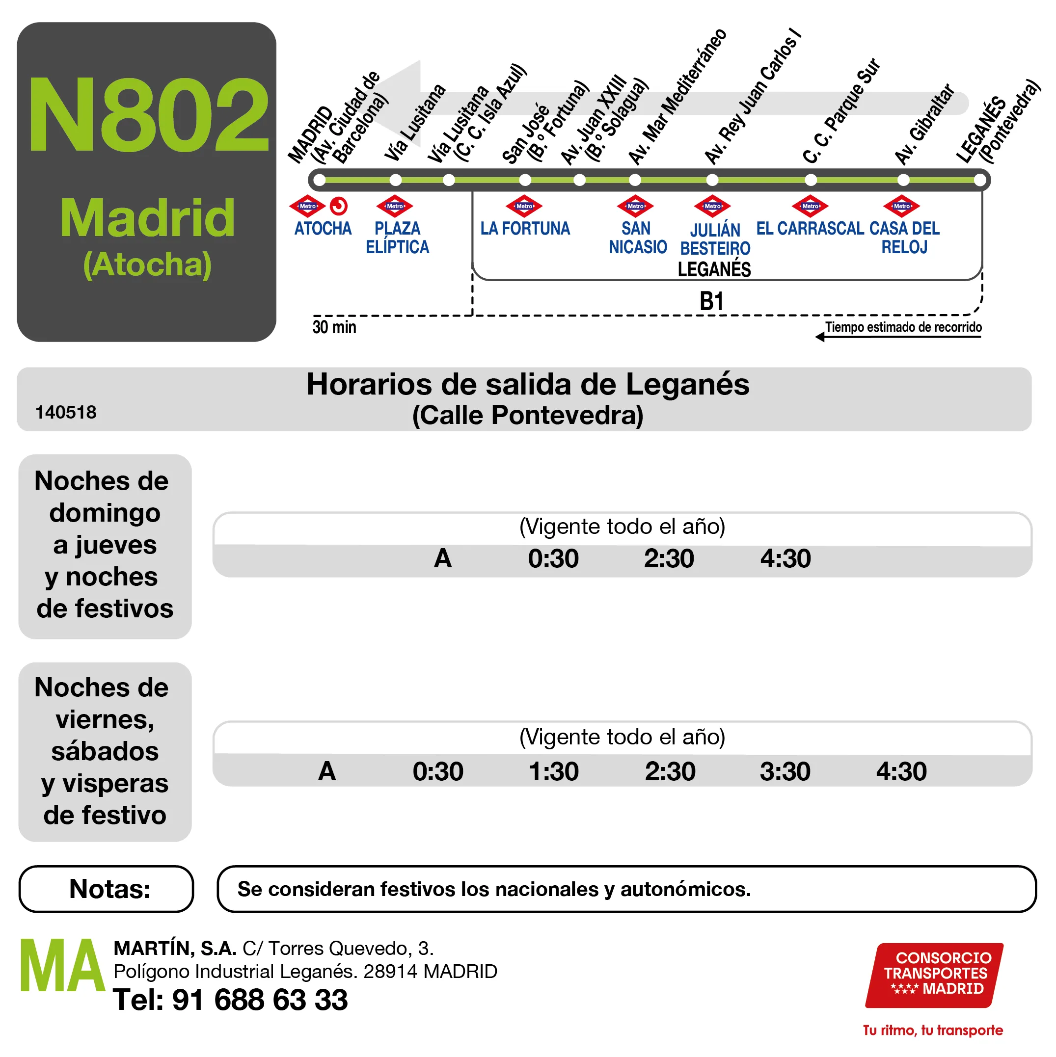 Horario de vuelta de la línea N802 - Autobuses interurbanos Madrid