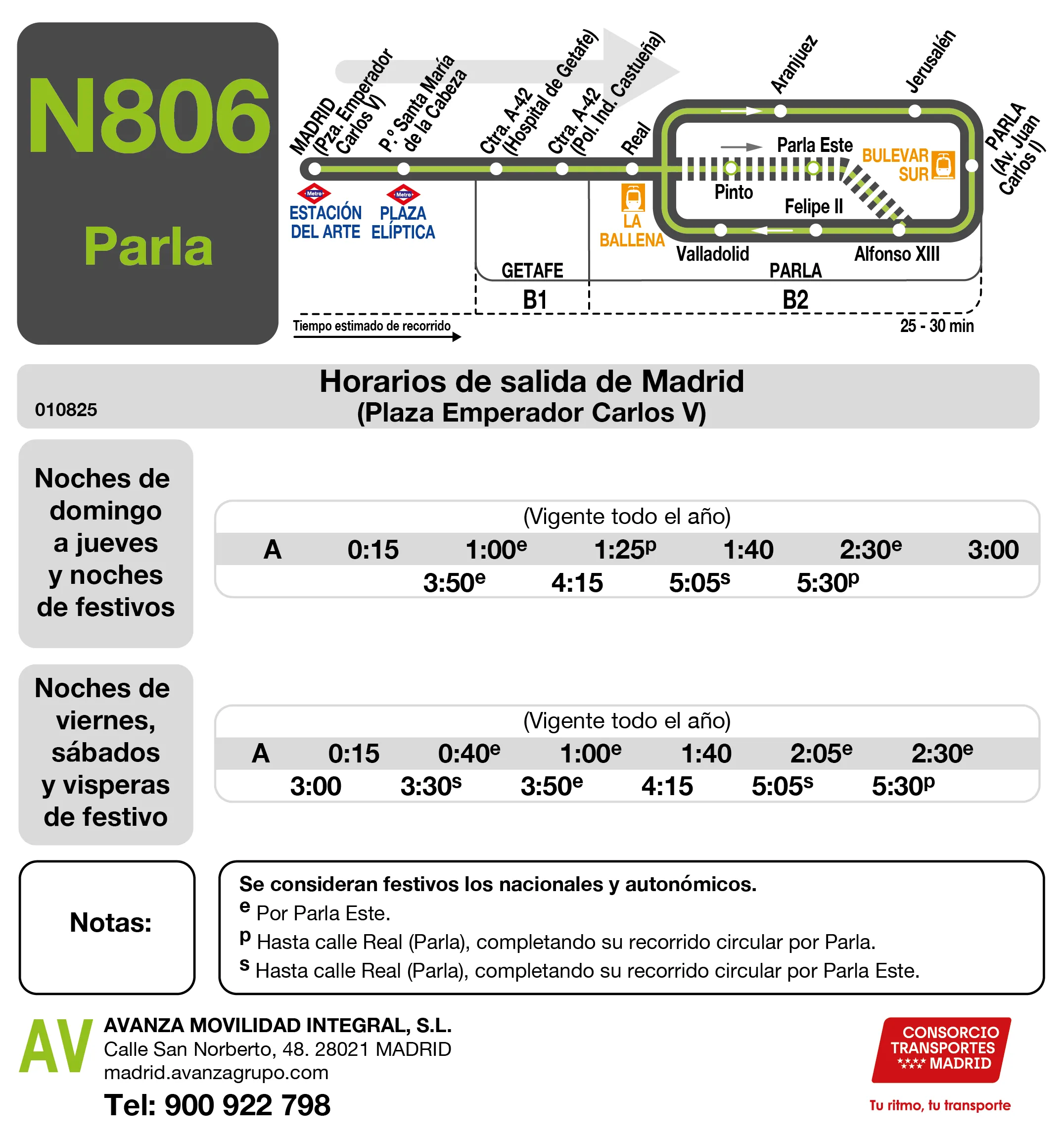 Horario de ida de la línea N806 - Autobuses interurbanos Madrid