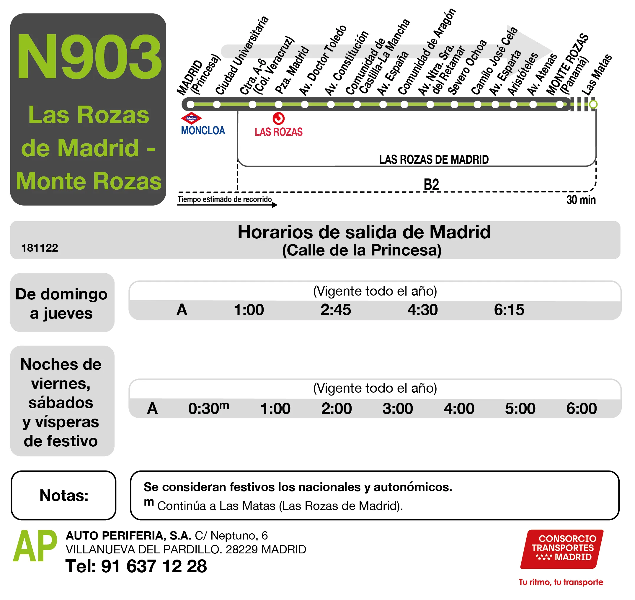 Horario de ida de la línea N903 - Autobuses interurbanos Madrid