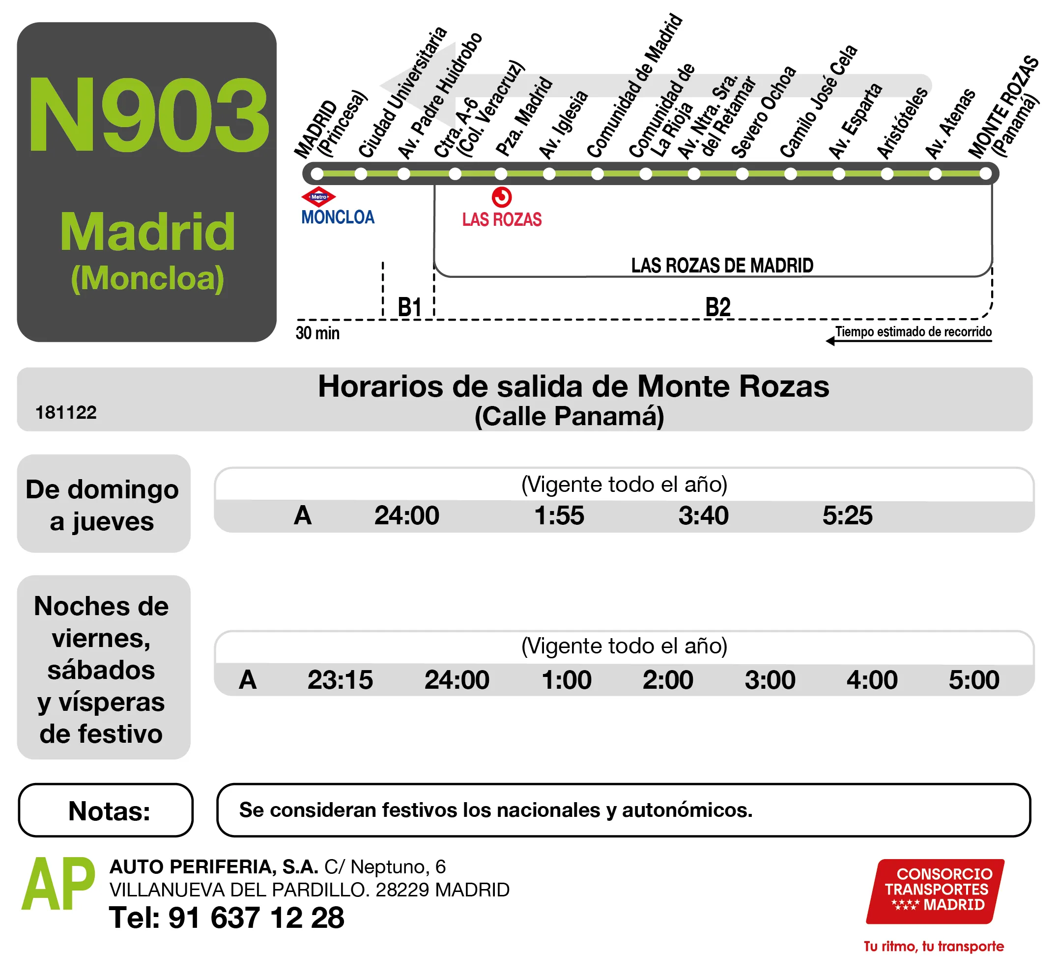 Horario de vuelta de la línea N903 - Autobuses interurbanos Madrid