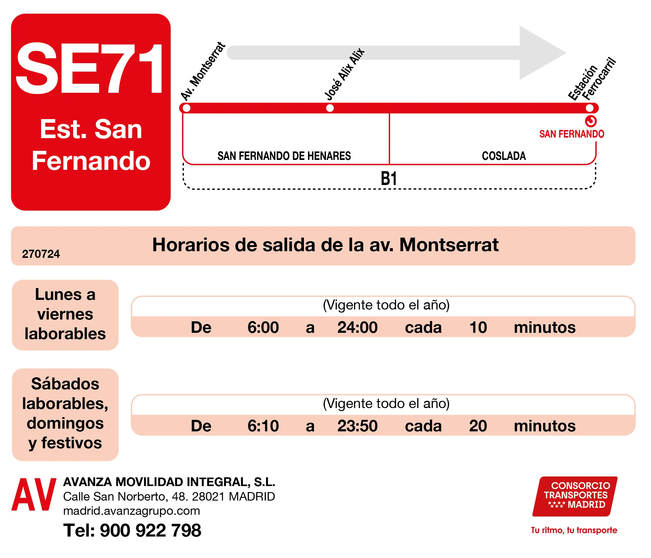 Horario de ida de la línea SE71 - Autobuses interurbanos Madrid