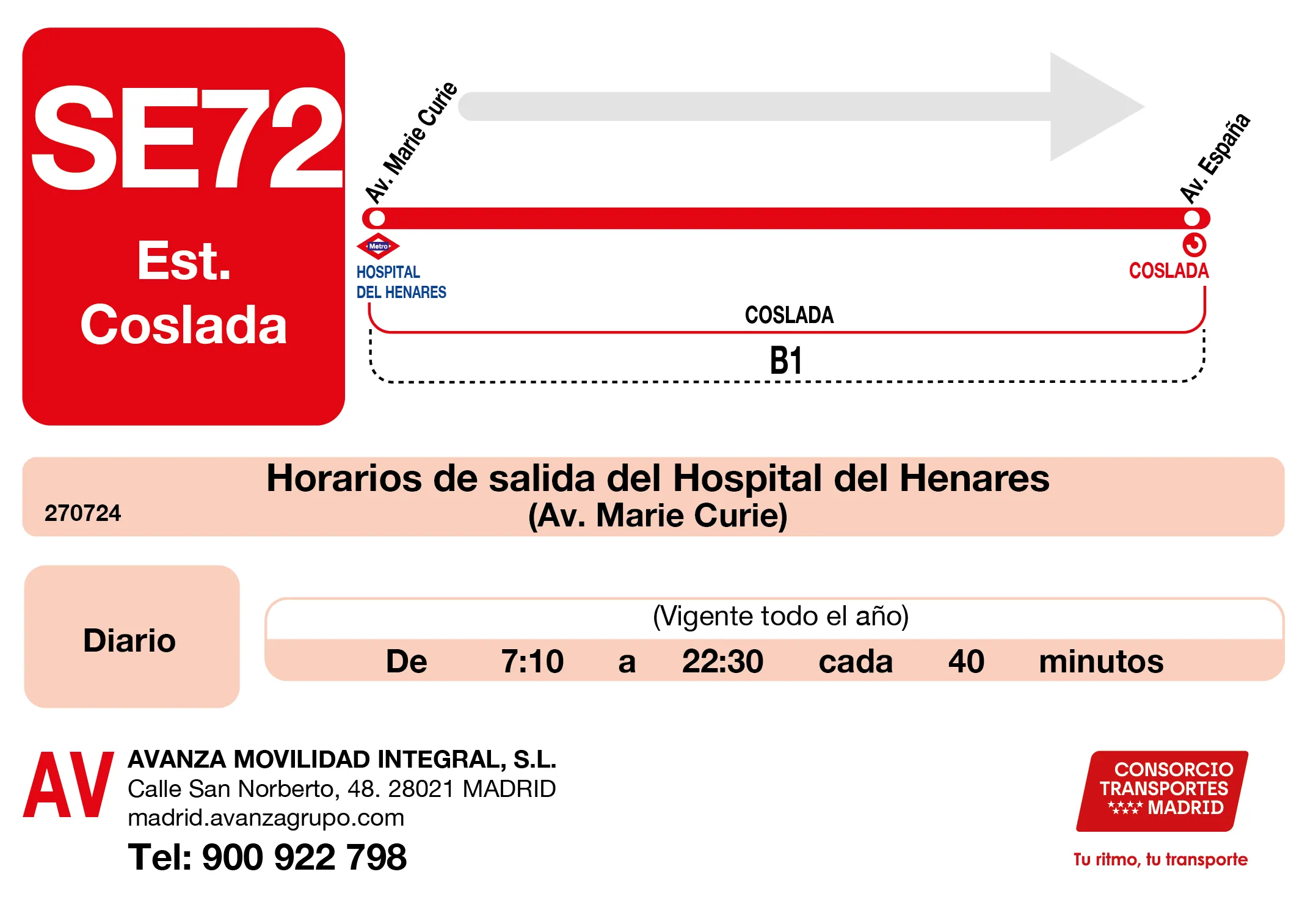 Horario de ida de la línea SE72 - Autobuses interurbanos Madrid